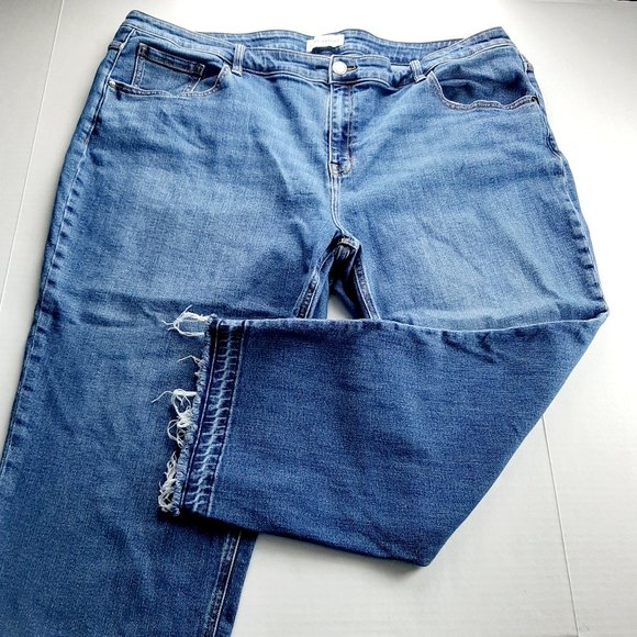 Lane Bryant Denim - Lane Bryant Womens High Rise Straight Crop Jeans Size 26 Medium Wash Raw Hems